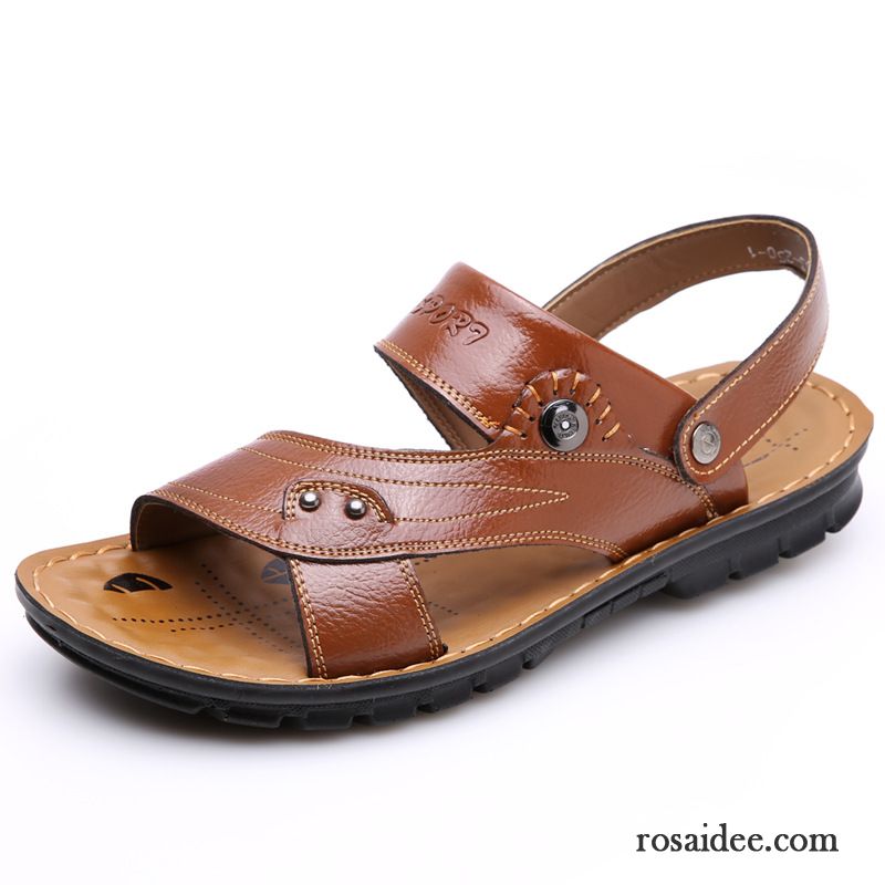 Sandalen Herren Echtleder Hausschuhe Trend Sommer Neue Sandfarben Braun