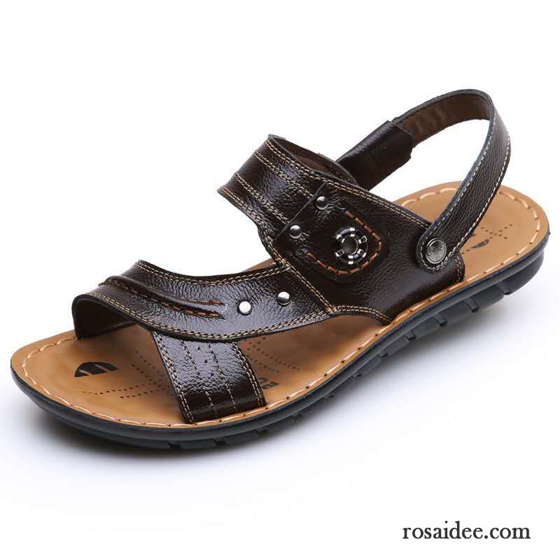 Sandalen Herren Echtleder Hausschuhe Trend Sommer Neue Sandfarben Braun