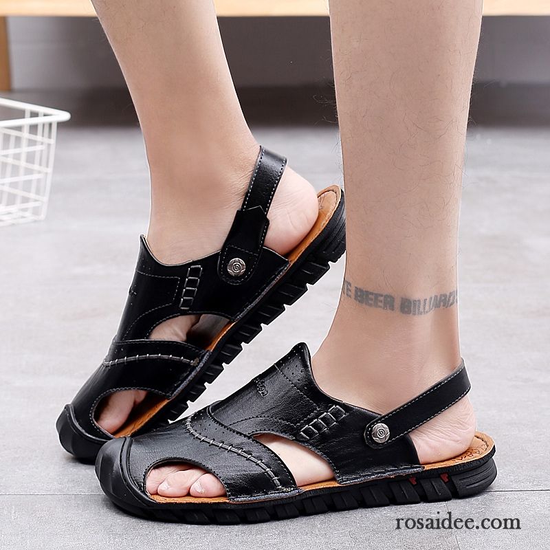 Sandalen Herren Echtleder Pantolette Neue Persönlichkeit Casual Mode Sandfarben Braun Gelb