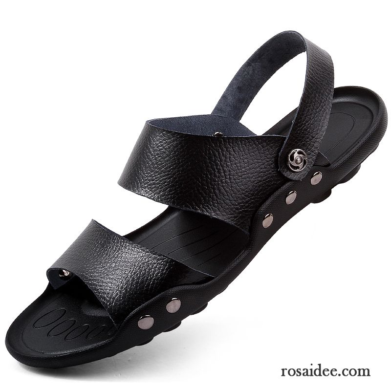 Sandalen Herren Echtleder Weiche Sohle Casual Neue Sommer Schuhe Sandfarben Schwarz