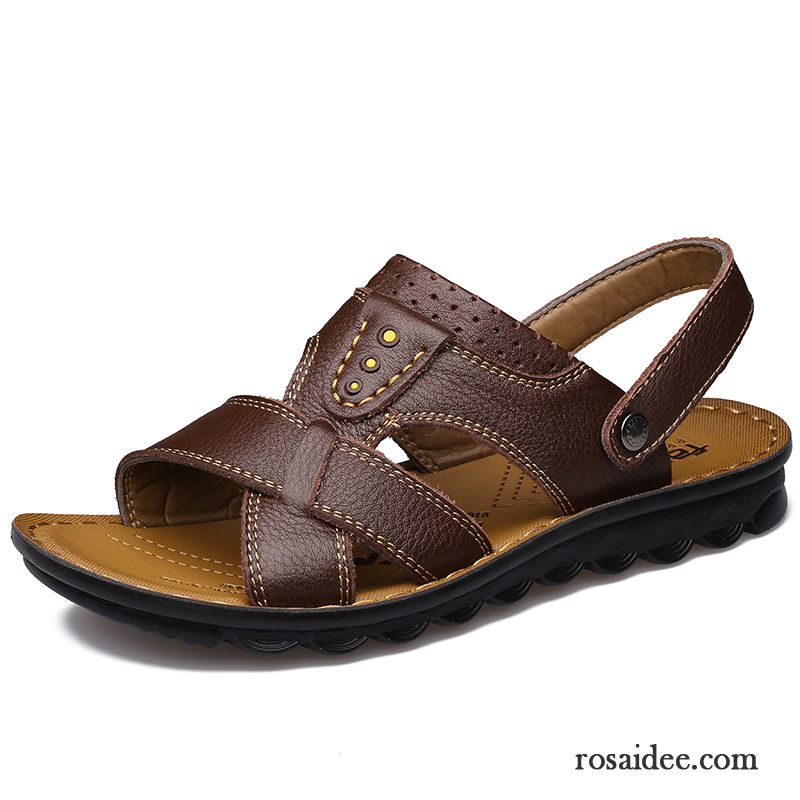 Sandalen Herren Flach Echtleder Herren Schuhe Sommer Strand Sandalen Casual Pantolette Neue Kaufen