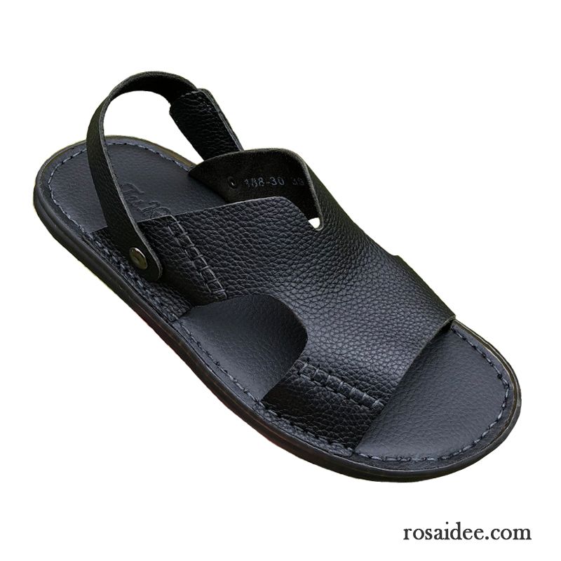 Sandalen Herren Hausschuhe Weiche Sohle Casual Leder Neue Echtleder Braun Dunkel