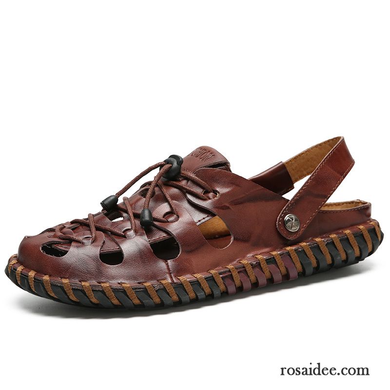 Sandalen Herren Jugend Leder Trend Echtleder Schuhe Hausschuhe Sandfarben Schwarz