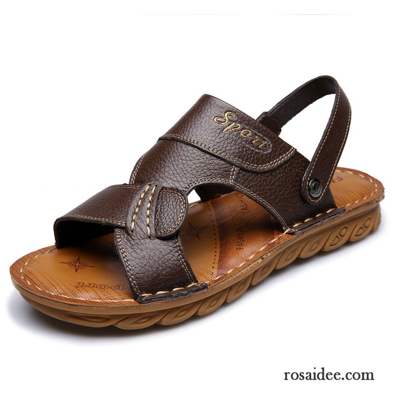 Sandalen Herren Lederschue Pantolette Rutschsicher Weiche Sohle Echtleder Sommer Sandfarben Braun