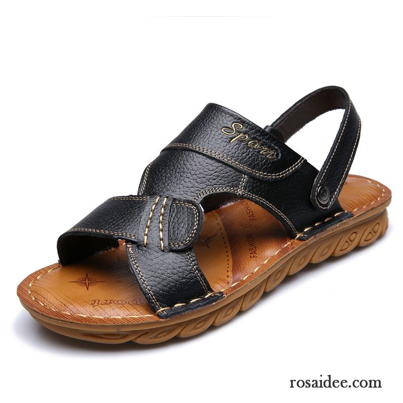 Sandalen Herren Lederschue Pantolette Rutschsicher Weiche Sohle Echtleder Sommer Sandfarben Braun