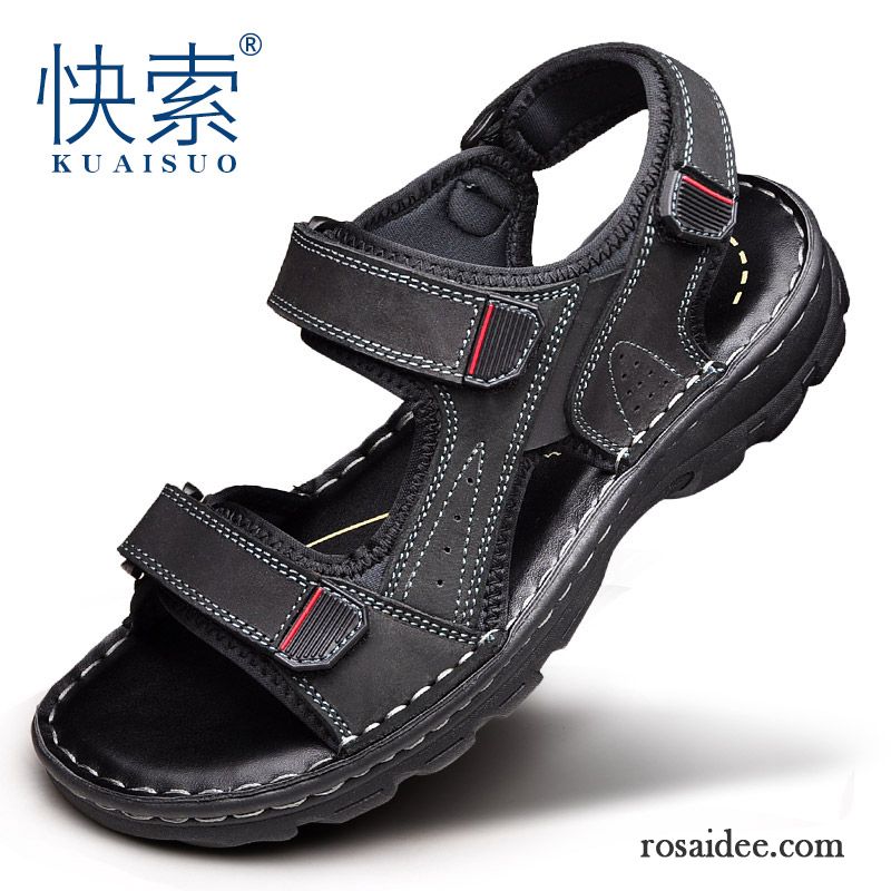 Sandalen Herren Neue Sommer Pantolette Allgleiches Trend Echtleder Sandfarben Schwarz