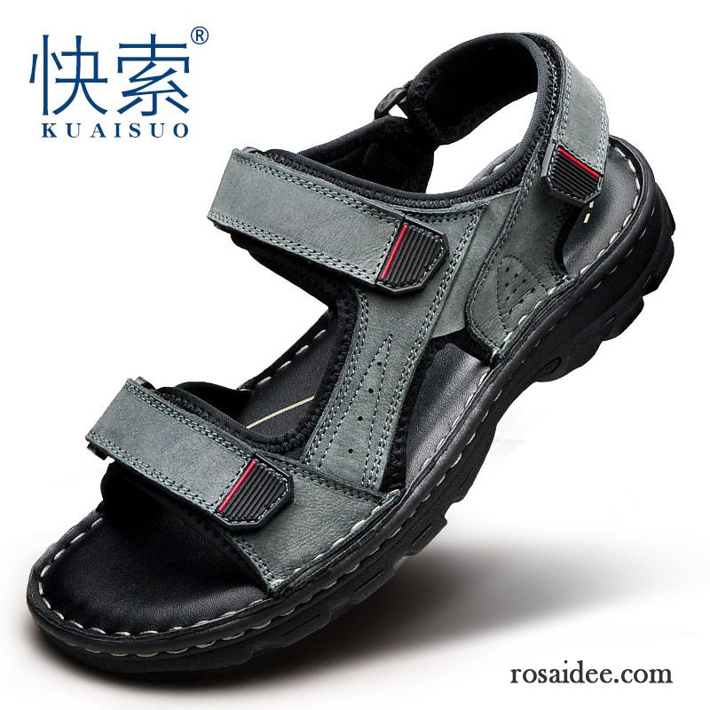 Sandalen Herren Neue Sommer Pantolette Allgleiches Trend Echtleder Sandfarben Schwarz