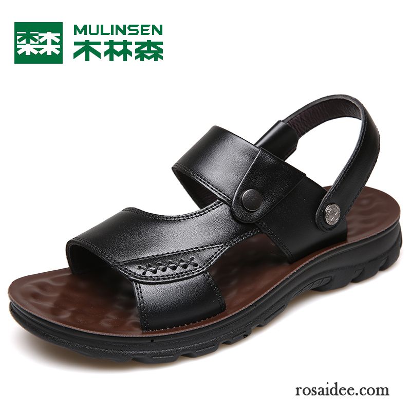 Sandalen Herren Pantolette Echtleder Neue Weiche Sohle Casual Sommer Sandfarben Braun