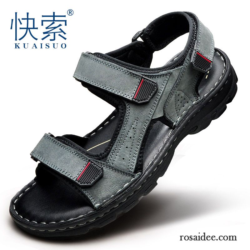 Sandalen Herren Pantolette Trend Echtleder Neue Allgleiches Casual Sandfarben Schwarz