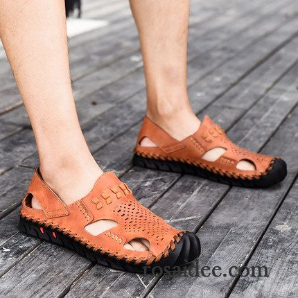 Sandalen Herren Persönlichkeit Atmungsaktiv Weiche Sohle Hausschuhe Rom Leder Braun