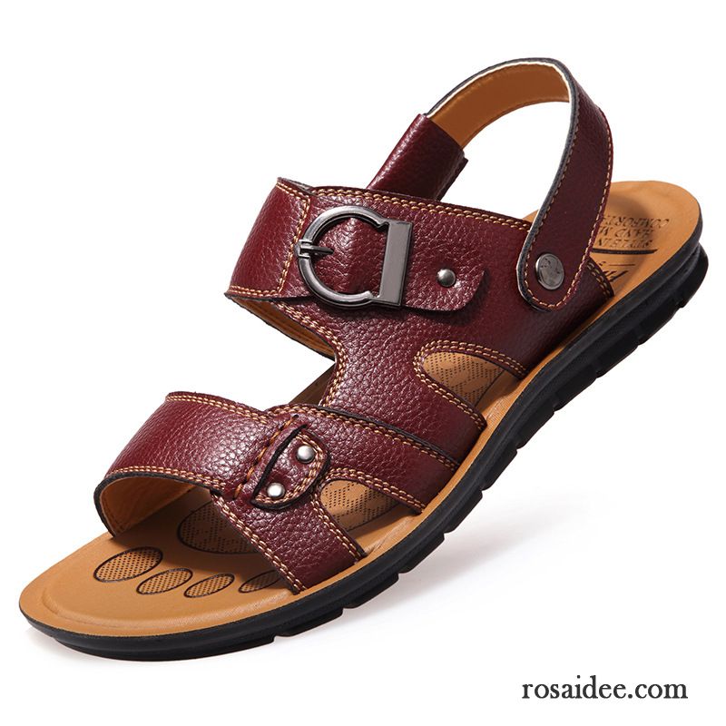 Sandalen Herren Sale Sommer Sandalen Original Rutschsicher Casual Schuhe Gemütlich Herren Atmungsaktiv Neue Echtleder Strand Günstig