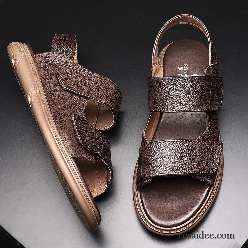 Sandalen Herren Schuhe Atmungsaktiv Casual Echtleder Trend Neue Sandfarben Braun