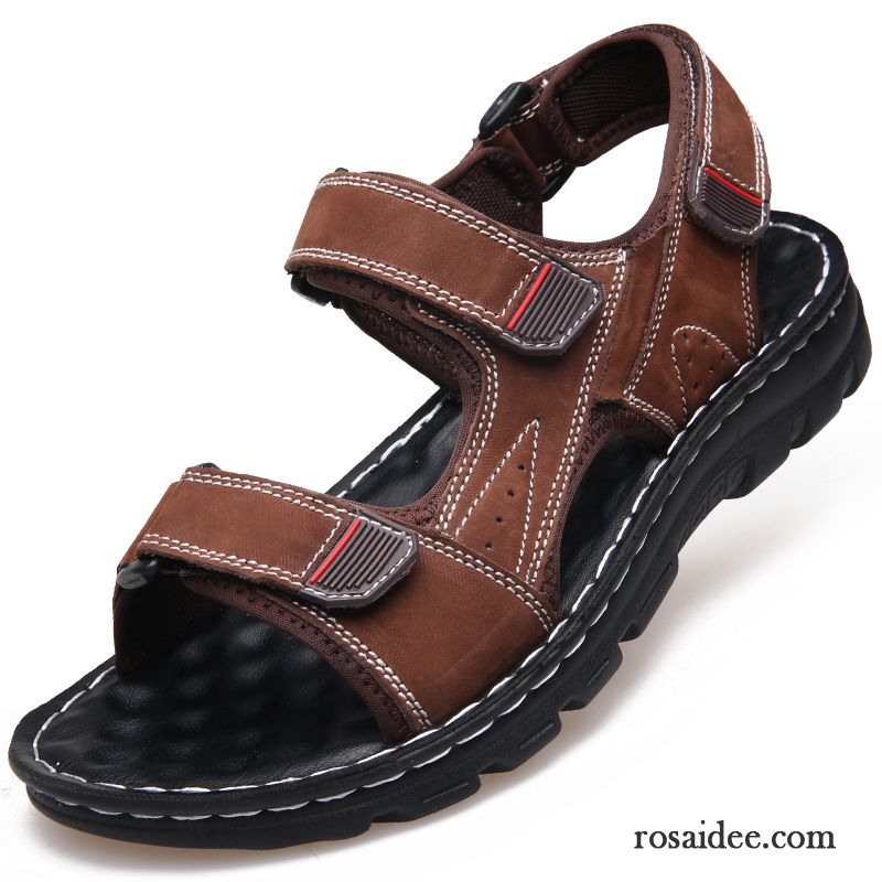 Sandalen Herren Schuhe Sommer Echtleder Neue Trend Sandfarben Grau