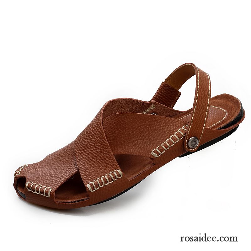 Sandalen Herren Schwarz Persönlichkeit Echtleder Weiß Sandalen Hausschuhe Herren Sommer Trend