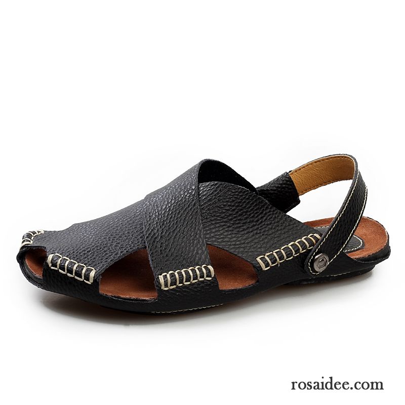 Sandalen Herren Schwarz Persönlichkeit Echtleder Weiß Sandalen Hausschuhe Herren Sommer Trend