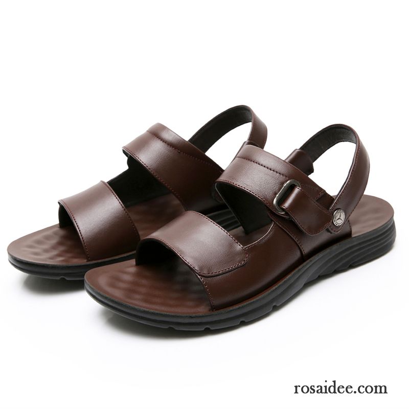 Sandalen Herren Sommer Echtleder Schuhe Pantolette Weiche Sohle Rutschsicher Sandfarben Braun