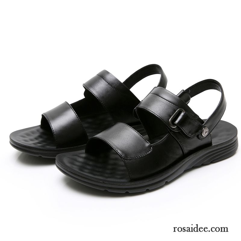 Sandalen Herren Sommer Echtleder Schuhe Pantolette Weiche Sohle Rutschsicher Sandfarben Braun