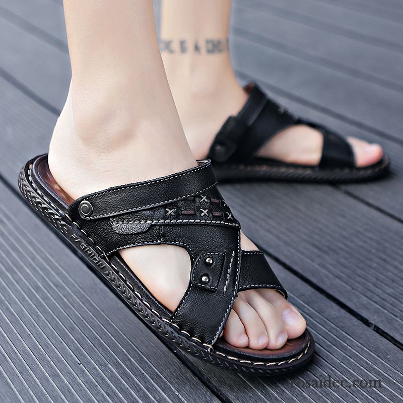 Sandalen Herren Trend Neue Hausschuhe Sommer Persönlichkeit Echtleder Sandfarben Braun