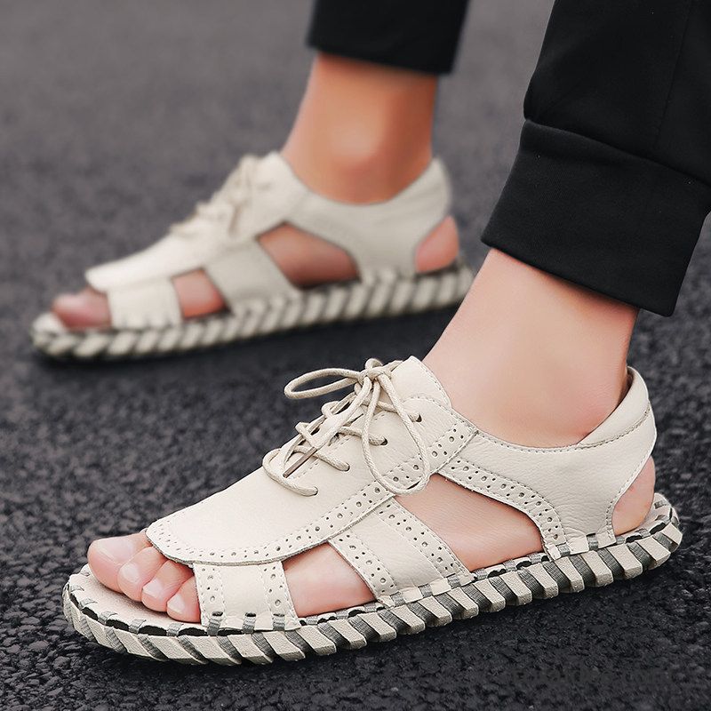 Sandalen Herren Trend Sommer Persönlichkeit Schuhe Casual Schnürung Weiß Rot