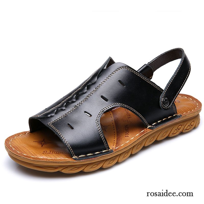 Sandalen Herren Weiche Sohle Sommer Lederschue Casual Echtleder Neue Sandfarben Braun