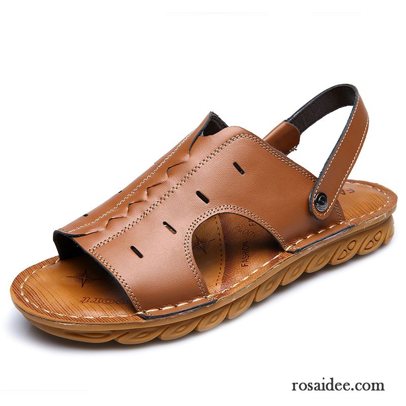 Sandalen Herren Weiche Sohle Sommer Lederschue Casual Echtleder Neue Sandfarben Braun