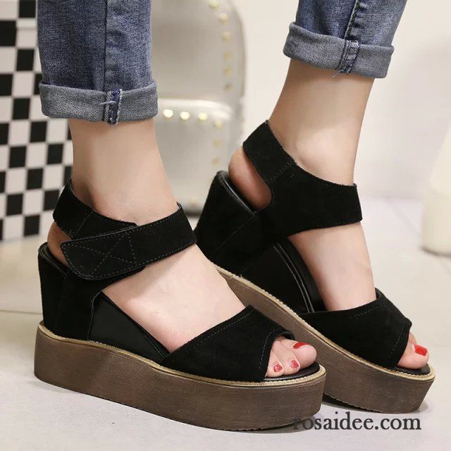 Schaftsandalette Schwarz Peep-toe Dicke Sohle Wasserdichte Plattform Sommer Hochhackigen Damen Casual Sandalen Keilschuhe Neue Schüler Günstig