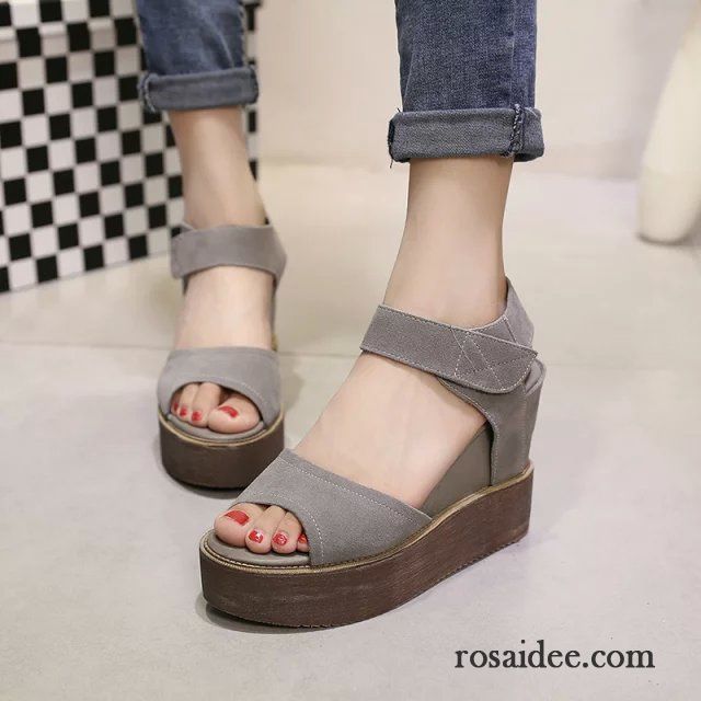 Schaftsandalette Schwarz Peep-toe Dicke Sohle Wasserdichte Plattform Sommer Hochhackigen Damen Casual Sandalen Keilschuhe Neue Schüler Günstig