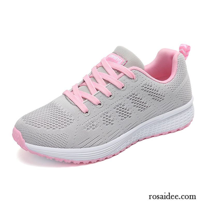 Schnürschuhe Damen Grau Licht Casual Sportschuhe Atmungsaktiv Schüler Schnürung Allgleiches Damen Laufschuhe Flache Herbst Fliegende Weberei Kaufen