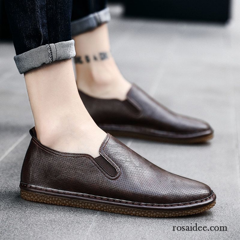 Schnürschuhe Herren Elegant Faul Herren Lederschue Atmungsaktiv Sommer Schuhe Trend Casual Weberei England Grau Allgleiches