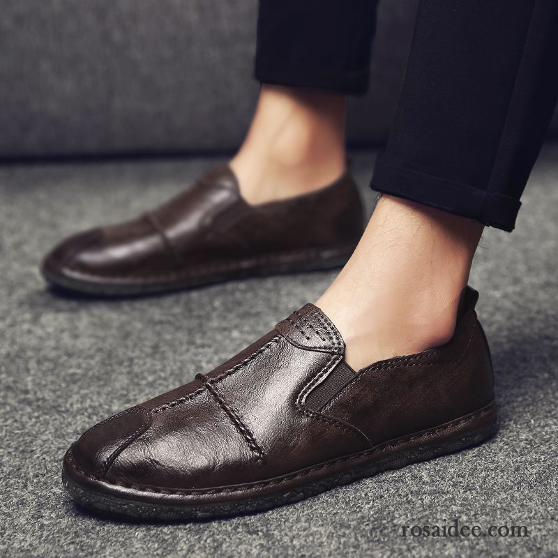 Schnürschuhe Herren Schwarz Faul Herren Allgleiches Lederschue Schuhe Neue Trend Slip-on Feder Casual Günstig