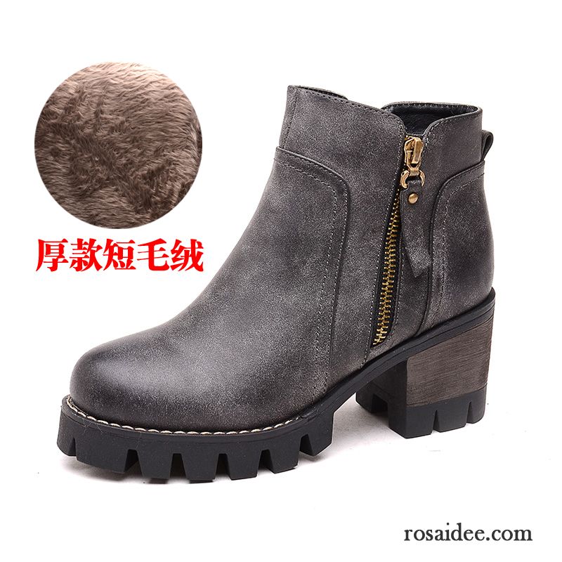 Schnürstiefel Damen Retro Winter Plus Samt Herbst Hochhackigen Schuhe Baumwolle Schuhe Damen Dick Runde Zehe Martin Stiehlt Neue Rabatt