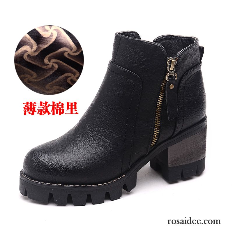 Schnürstiefel Damen Retro Winter Plus Samt Herbst Hochhackigen Schuhe Baumwolle Schuhe Damen Dick Runde Zehe Martin Stiehlt Neue Rabatt