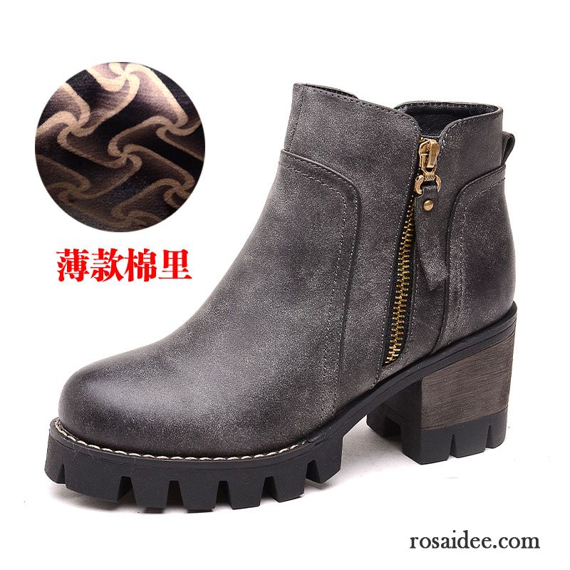 Schnürstiefel Damen Retro Winter Plus Samt Herbst Hochhackigen Schuhe Baumwolle Schuhe Damen Dick Runde Zehe Martin Stiehlt Neue Rabatt