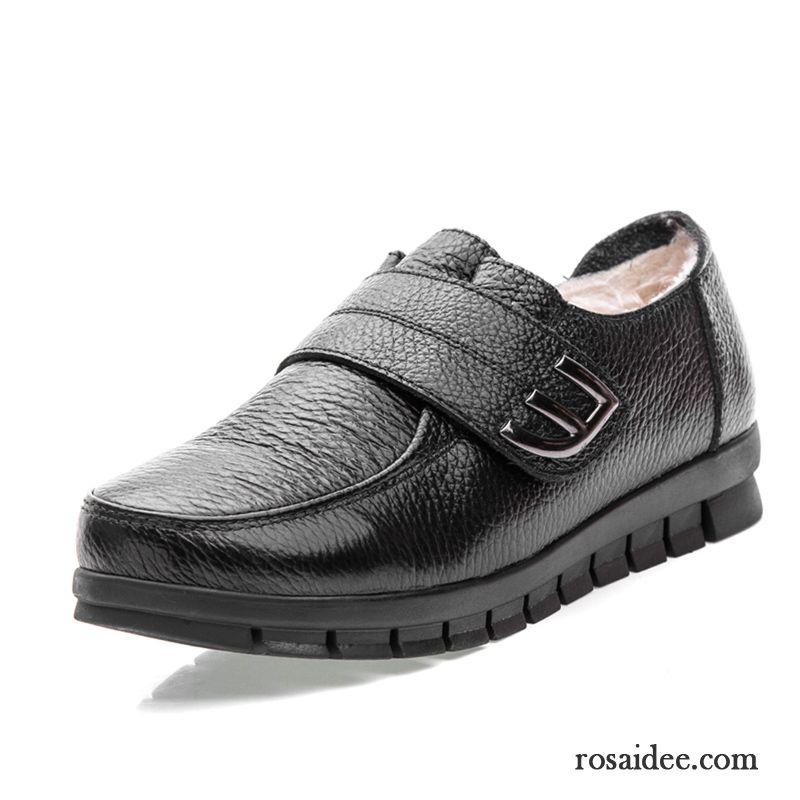 Schuhe Damen Leder Feder Beruf Baumwolle Schuhe Damen Leder Schwarz Weiche Sohle Rutschsicher Herbst Schnürschuhe