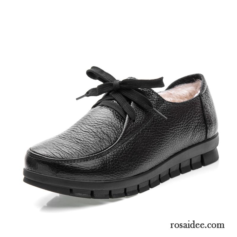 Schuhe Damen Leder Feder Beruf Baumwolle Schuhe Damen Leder Schwarz Weiche Sohle Rutschsicher Herbst Schnürschuhe