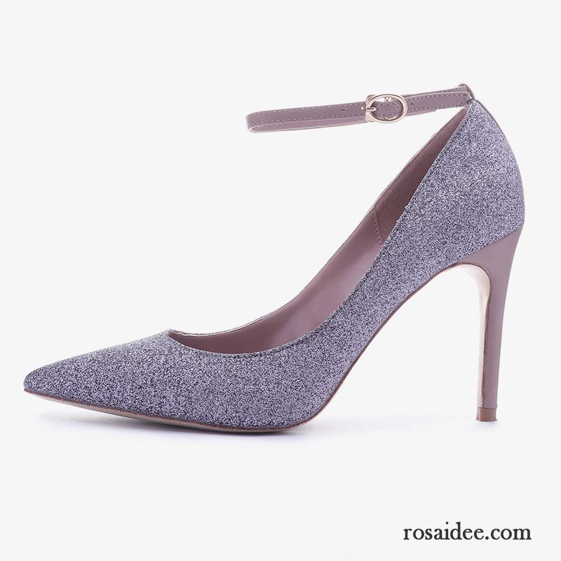 Schuhe Damen Pumps Silber Pumps Pailletten Herbst Schuhe Spitze Dünne Fersen Grau Damen Schnürschuhe Neue Billig