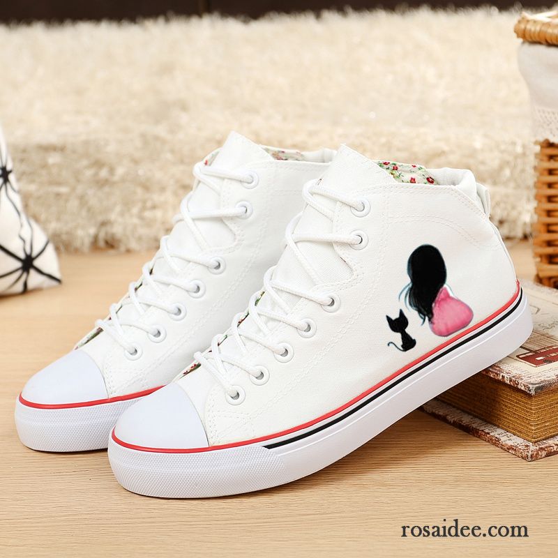 Schuhe Damen Silber Flache Allgleiches Weiß Casual Schuhe Graffiti Feder Damen Langschaft Tuch Schuhe Schüler Schnürung Kaufen
