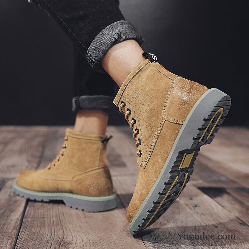 Schuhe Herren Sommer Neue Allgleiches Kurze Stiefel Sommer Herren Gelb England Trend Retro Echtleder Hohe Martin Stiehlt Günstig