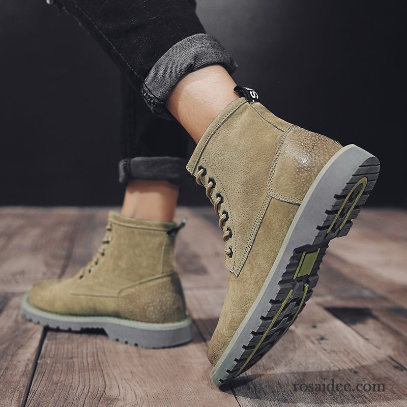 Schuhe Herren Sommer Neue Allgleiches Kurze Stiefel Sommer Herren Gelb England Trend Retro Echtleder Hohe Martin Stiehlt Günstig