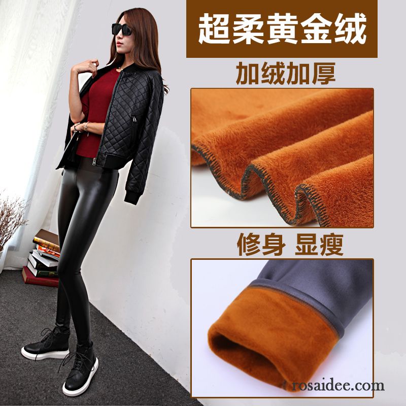 Schwarz Weiße Hose Feder Schmales Bein Plus Samt Fest Outwear Leder Hose Schwarz Verdickung Herbst Leggings Unter Winter Damen Große Größe Rabatt