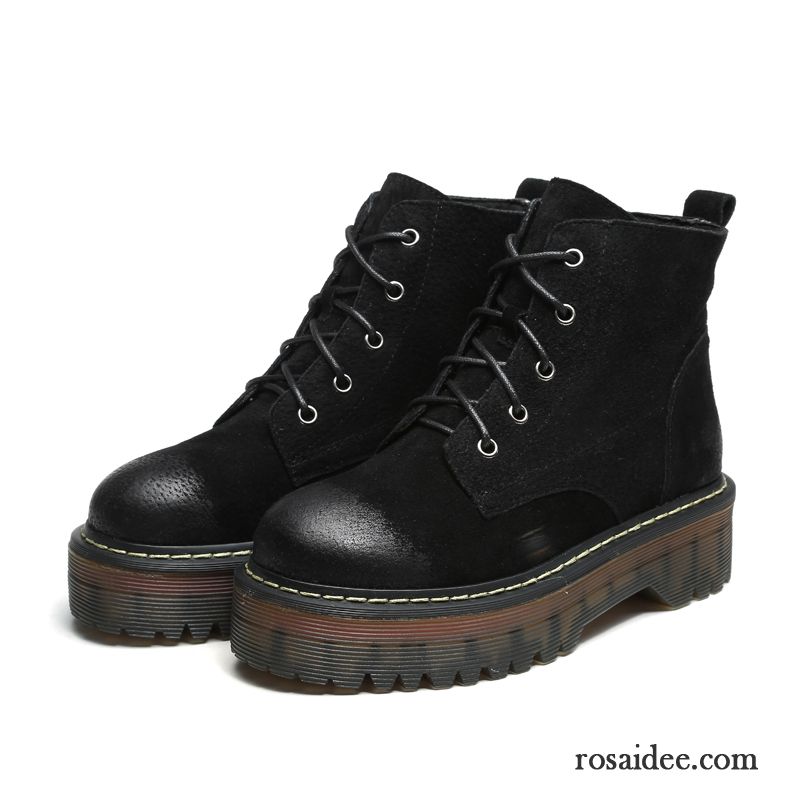 Schwarze Damenstiefel England Plus Samt Dicke Sohle Baumwolle Schuhe Retro Winter Echtleder Martin Stiehlt Schüler Damen Billig