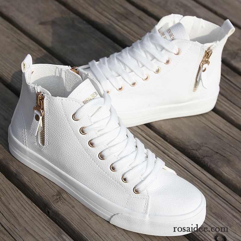 Schwarze Schuhe Damen Atmungsaktiv Schuhe Flache Tuch Schuhe Schüler Damen Schnürschuhe Langschaft Trend Casual Skaterschuhe Reißverschluss Verkaufen