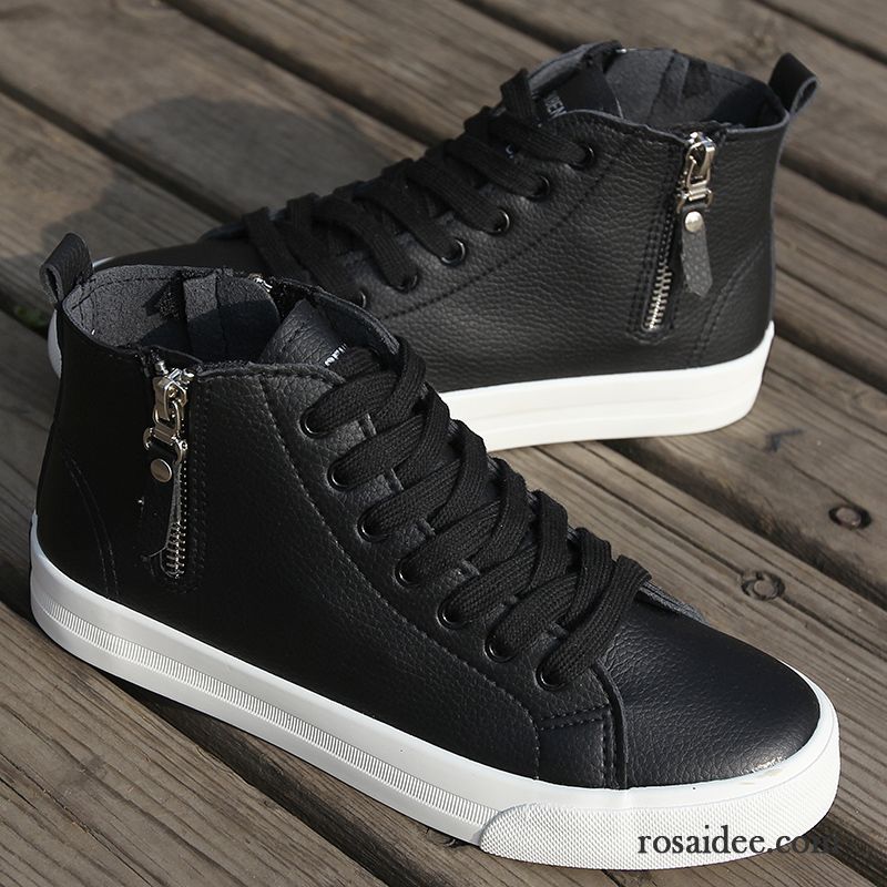 Schwarze Schuhe Damen Atmungsaktiv Schuhe Flache Tuch Schuhe Schüler Damen Schnürschuhe Langschaft Trend Casual Skaterschuhe Reißverschluss Verkaufen