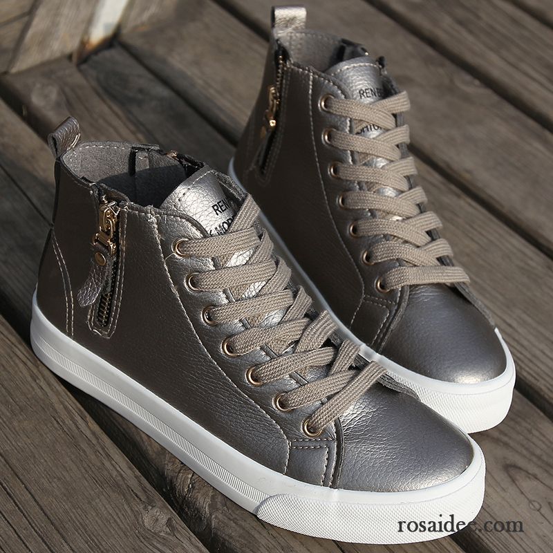 Schwarze Schuhe Damen Atmungsaktiv Schuhe Flache Tuch Schuhe Schüler Damen Schnürschuhe Langschaft Trend Casual Skaterschuhe Reißverschluss Verkaufen