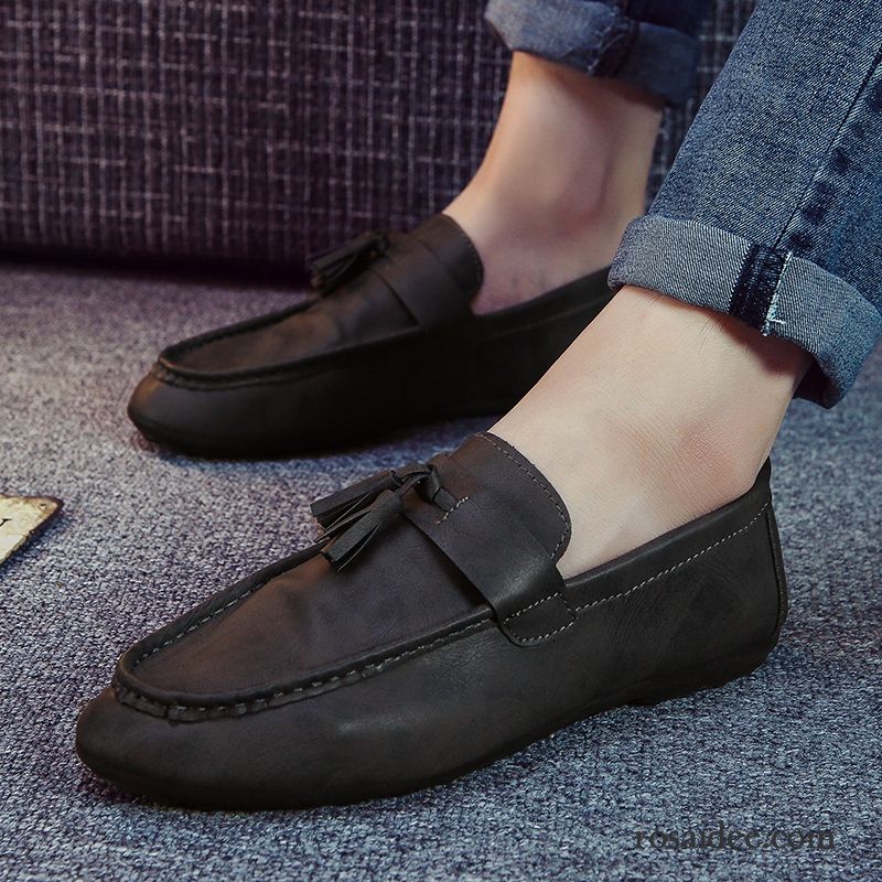 Schwarze Sneaker Herren Faul Schuhe Herren Halbschuhe Herbst Lederschue Gefrostet Neue Slip-on Trend Casual Günstig