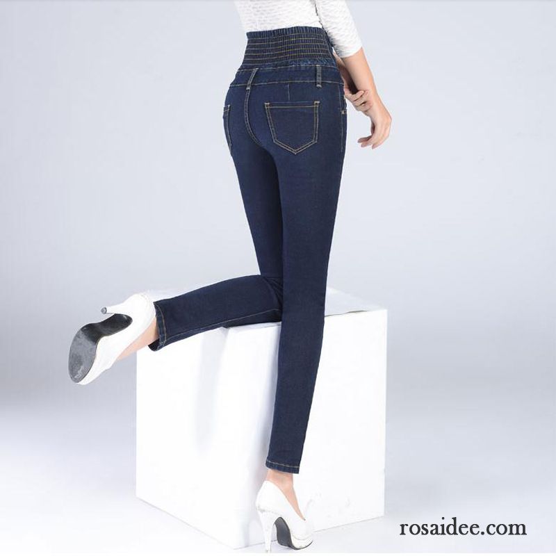 Schwarze Stretch Jeans Elastisch Enger Schnallen Große Größe Bleistift Hose Schaltflächen Sortieren Dünn Hohe Taille Schmales Bein Damen Jeans Schlank Günstig