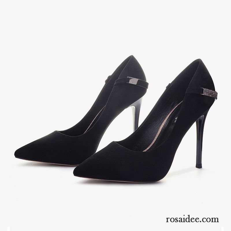 Schwarze Wildleder Pumps Neue Schnürschuhe Damen Spitze Mode Dünne Fersen Sexy Wildleder Pumps Metall Günstig