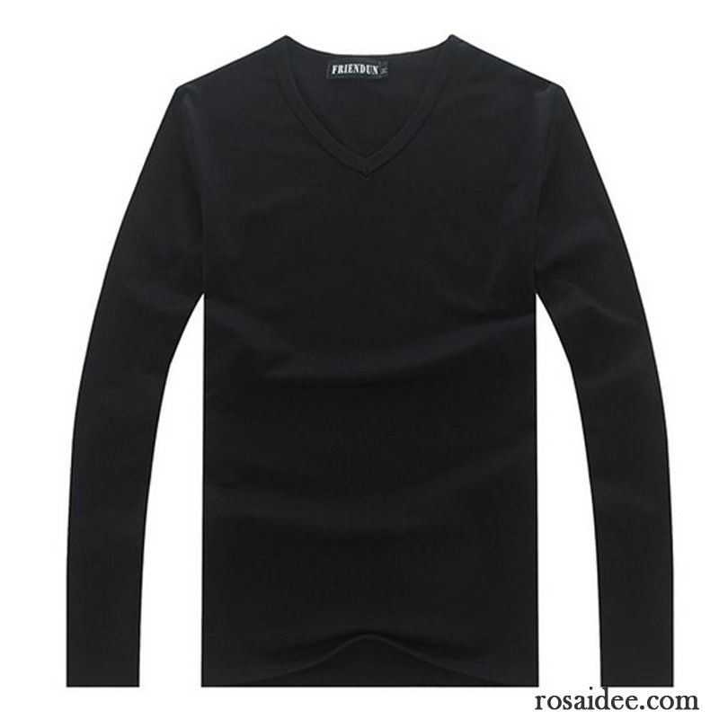 Schwarzes T Shirt V Ausschnitt Baumwolle Winter Herbst Unteres Hemd Lange Ärmel Herren Kleidung Weiß Rein T-shirts Neu Rabatt