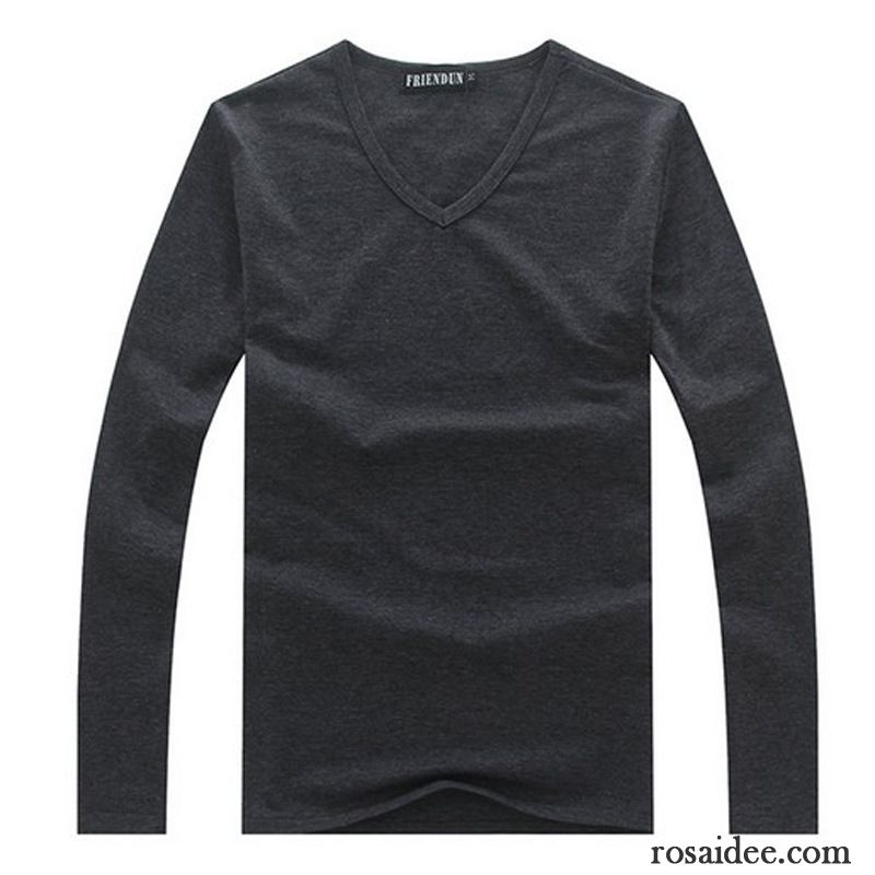 Schwarzes T Shirt V Ausschnitt Baumwolle Winter Herbst Unteres Hemd Lange Ärmel Herren Kleidung Weiß Rein T-shirts Neu Rabatt