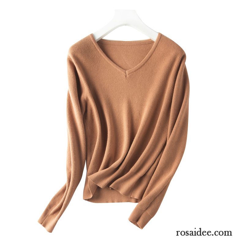 Schöne Pullover Für Damen Günstig Rein Pullover Damen V-ausschnitt Schlank Stricken Lange Ärmel Feder Neu Blau Unteres Hemd Herbst Rote